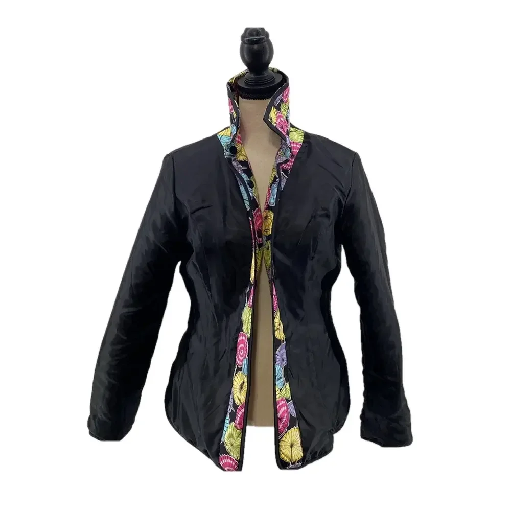 VTG—SILKLAND—Umbrella Print Silk Quilted Beaded Lined Button Up Jacket—Sz Small - Picture 7 of 16